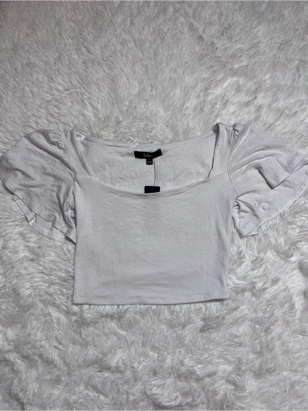 Lulu's White Square-Neck Flutter Sleeve Crop Top
